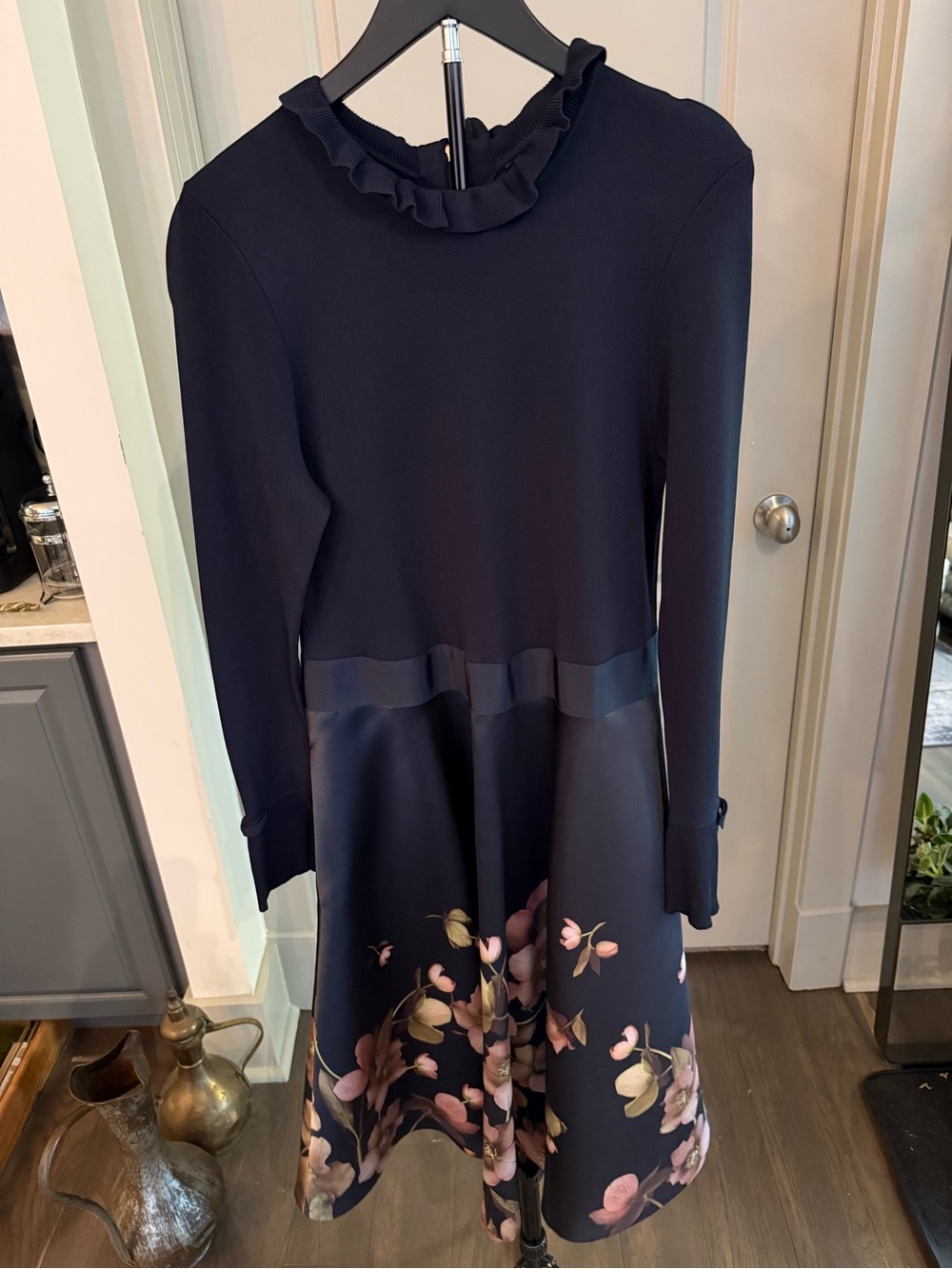 Ted Baker London Navy Ribbed Hoodie with Gold Zip
